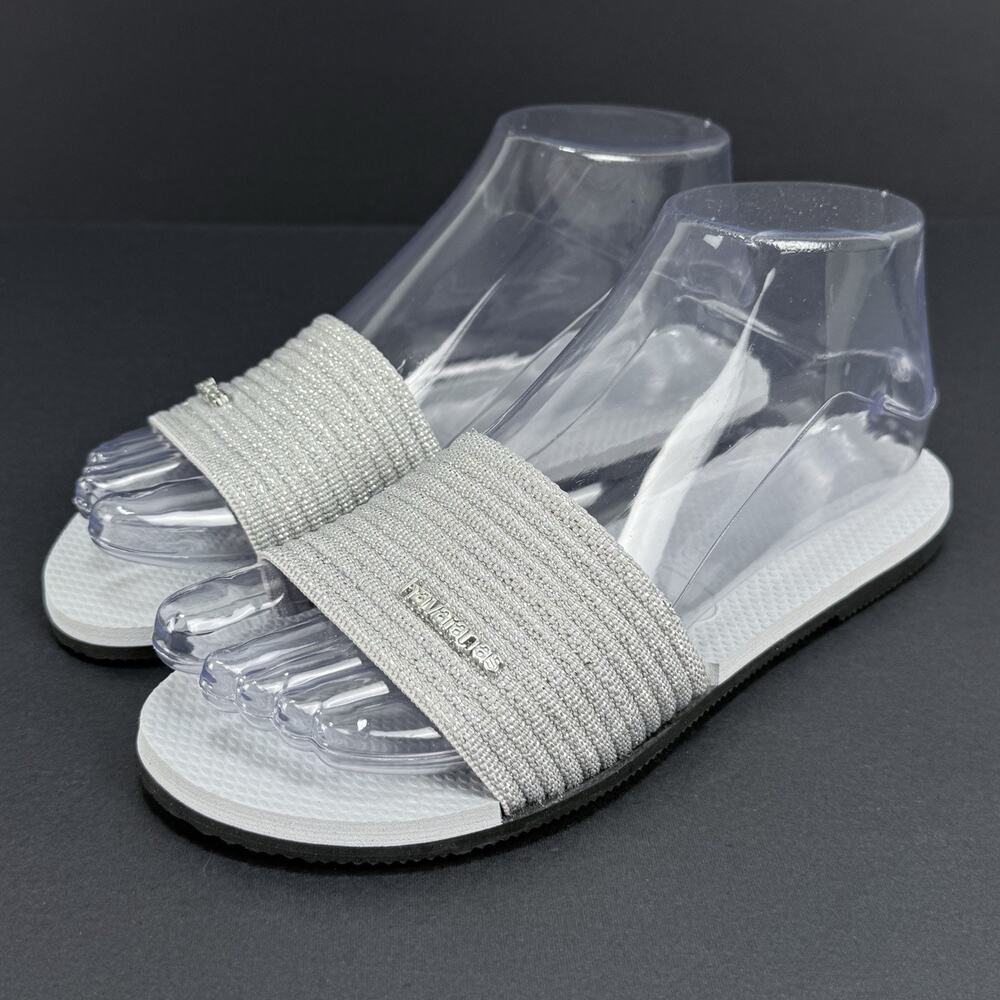 Havaianas You Malta Metallic Gray Women’s Size 6 Flat Slides Sandals New No Box